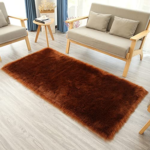 MBHHU Rosa rechteckige Kunstfell-Teppiche for Schlafzimmer, waschbarer Kunstschaffell-Teppich for Wohnzimmer, 50 x 80 cm(Brown,Rectangular 80x180cm/31.4x70.7in) von MBHHU