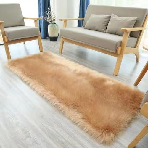 MBHHU Rosa rechteckige Kunstfell-Teppiche for Schlafzimmer, waschbarer Kunstschaffell-Teppich for Wohnzimmer, 50 x 80 cm(Khaki,Rectangle 60x120cm/23.6x47.2in) von MBHHU
