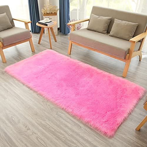 MBHHU Rosa rechteckige Kunstfell-Teppiche for Schlafzimmer, waschbarer Kunstschaffell-Teppich for Wohnzimmer, 50 x 80 cm(Pink,Rectangle 100x200cm/39.3x78.6in) von MBHHU
