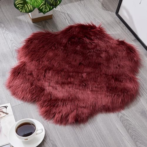 MBHHU Rote Blume Kleine Teppiche for Wohnzimmer, Kunst Schaffell Teppich Waschbar for Stühle, Durchmesser 60cm/23.6in(Claret) von MBHHU