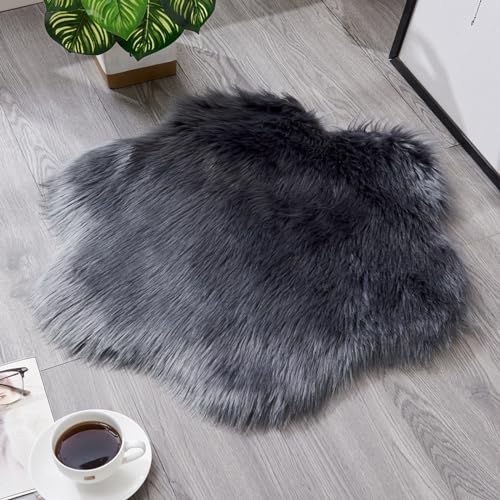 MBHHU Rote Blume Kleine Teppiche for Wohnzimmer, Kunst Schaffell Teppich Waschbar for Stühle, Durchmesser 60cm/23.6in(Dark Gray) von MBHHU