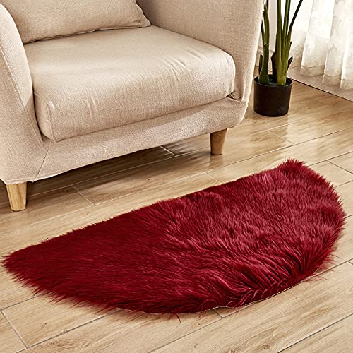 MBHHU Roter Halbkreis-Teppich, weich, flauschig, for Schlafzimmer, klein, Kunstschaffell, waschbar, for Stühle, 45 x 90 cm(Claret) von MBHHU