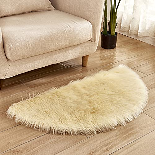 MBHHU Roter Halbkreis-Teppich, weich, flauschig, for Schlafzimmer, klein, Kunstschaffell, waschbar, for Stühle, 45 x 90 cm(Light Yellow) von MBHHU
