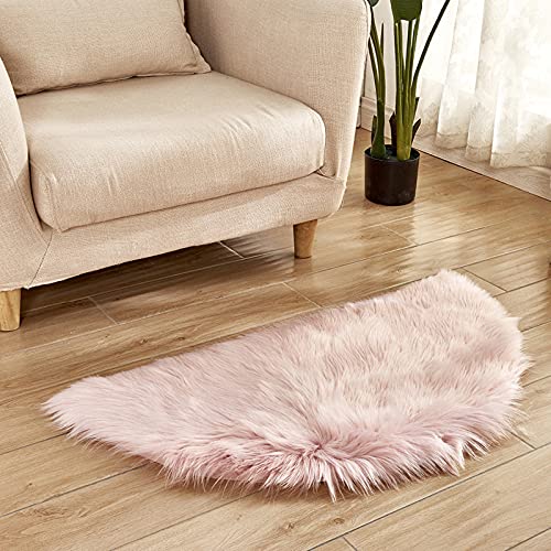 MBHHU Roter Halbkreis-Teppich, weich, flauschig, for Schlafzimmer, klein, Kunstschaffell, waschbar, for Stühle, 45 x 90 cm(Pink) von MBHHU