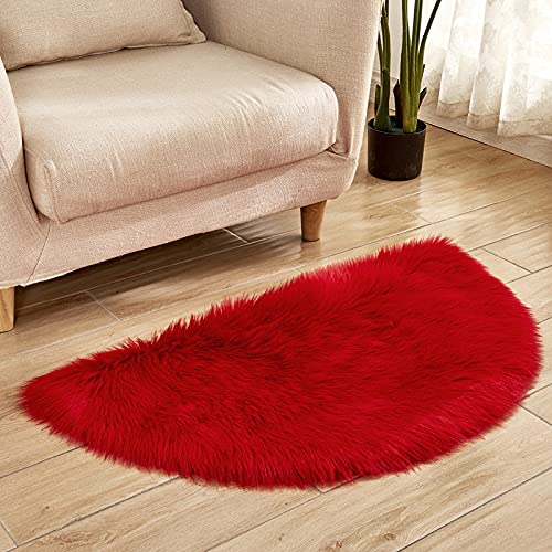 MBHHU Roter Halbkreis-Teppich, weich, flauschig, for Schlafzimmer, klein, Kunstschaffell, waschbar, for Stühle, 45 x 90 cm(Red) von MBHHU