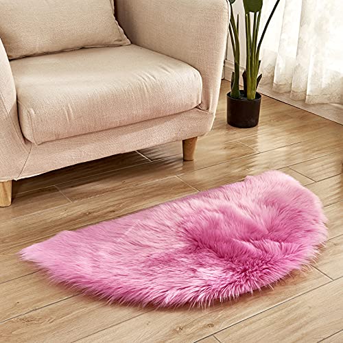 MBHHU Roter Halbkreis-Teppich, weich, flauschig, for Schlafzimmer, klein, Kunstschaffell, waschbar, for Stühle, 45 x 90 cm(Rose Red) von MBHHU