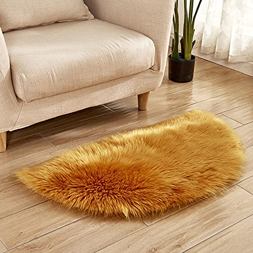 MBHHU Roter Halbkreis-Teppich, weich, flauschig, for Schlafzimmer, klein, Kunstschaffell, waschbar, for Stühle, 45 x 90 cm(Yellow Camel) von MBHHU