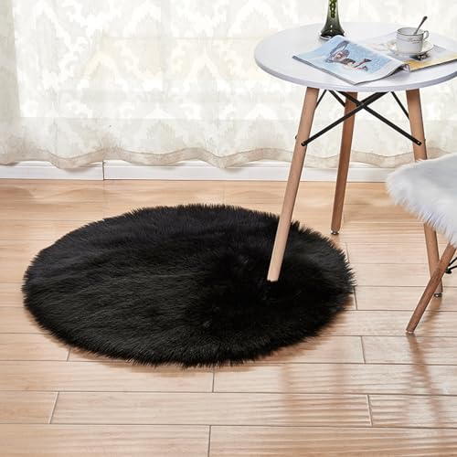 MBHHU Roter runder Kunstfellteppich for Schlafzimmer, waschbarer Kunstschaffellteppich for Wohnzimmer, Durchmesser 60 cm(Roundblack,Round Diameter 150cm/59in) von MBHHU