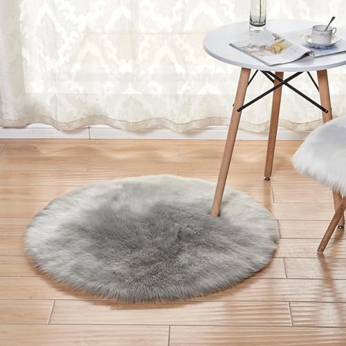 MBHHU Roter runder Kunstfellteppich for Schlafzimmer, waschbarer Kunstschaffellteppich for Wohnzimmer, Durchmesser 60 cm(Roundlight Gray,Round Diameter 50cm/19.7in) von MBHHU