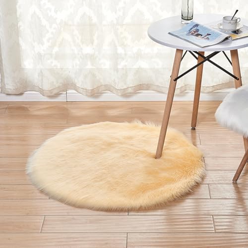 MBHHU Roter runder Kunstfellteppich for Schlafzimmer, waschbarer Kunstschaffellteppich for Wohnzimmer, Durchmesser 60 cm(Roundlight Yellow,Round Diameter 50cm/19.7in) von MBHHU