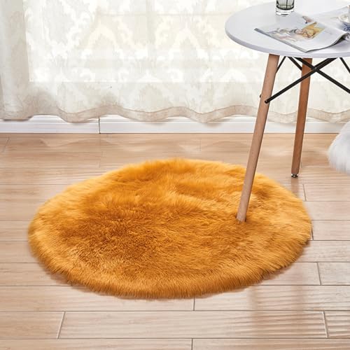 MBHHU Roter runder Kunstfellteppich for Schlafzimmer, waschbarer Kunstschaffellteppich for Wohnzimmer, Durchmesser 60 cm(Roundorange,Round Diameter 90cm/35.4in) von MBHHU
