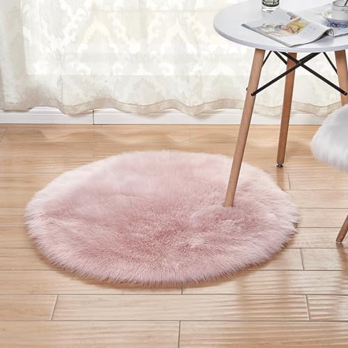MBHHU Roter runder Kunstfellteppich for Schlafzimmer, waschbarer Kunstschaffellteppich for Wohnzimmer, Durchmesser 60 cm(Roundpink,Round Diameter 150cm/59in) von MBHHU