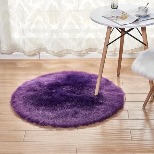 MBHHU Roter runder Kunstfellteppich for Schlafzimmer, waschbarer Kunstschaffellteppich for Wohnzimmer, Durchmesser 60 cm(Roundpurple,Round Diameter 80cm/31.4in) von MBHHU