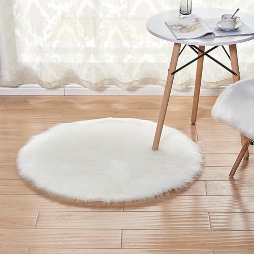 MBHHU Roter runder Kunstfellteppich for Schlafzimmer, waschbarer Kunstschaffellteppich for Wohnzimmer, Durchmesser 60 cm(Roundwhite,Round Diameter 80cm/31.4in) von MBHHU
