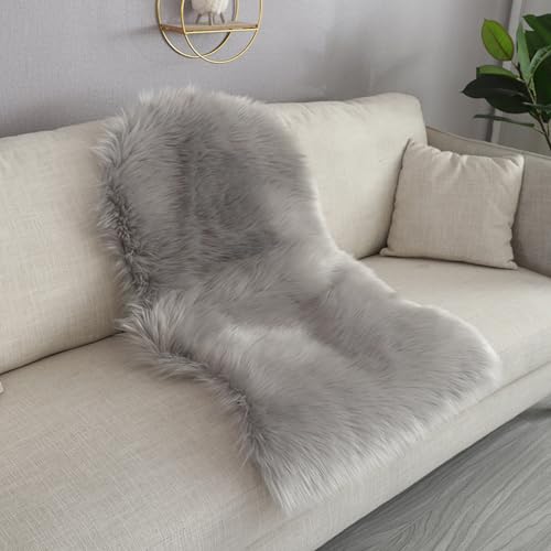 MBHHU Sitzbezüge aus Kunstschaffell for Sofa, Sitzpolster Kunstfell, Teppiche, haariger, waschbarer Teppich, Pink, 60 x 120 cm(Grey,40x60cm/15.7x23.6in) von MBHHU