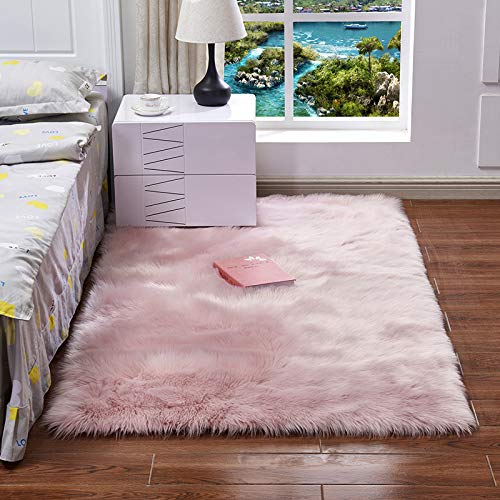 MBHHU Sitzbezüge aus Kunstschaffell for Sofa, Sitzpolster Kunstfell, Teppiche, zotteliger, Flauschiger Teppich, schmutziges Rosa, 60 x 100 cm(Pink,60x90cm/23.6x35.4in) von MBHHU