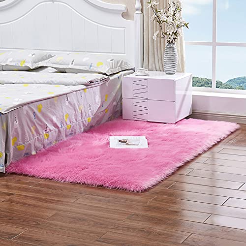 MBHHU Sitzbezüge aus Kunstschaffell for Sofa, Sitzpolster Kunstfell, Teppiche, zotteliger, Flauschiger Teppich, schmutziges Rosa, 60 x 100 cm(Rose Red,60x150cm/23.6x59.0in) von MBHHU