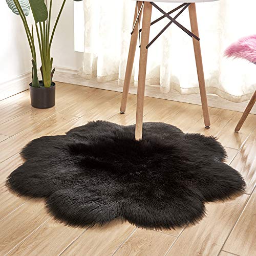 MBHHU Teppich aus Kunstfell mit roten Blumen, Bodenteppich, Flächenteppich, Kawaii-Teppich, Schlafzimmer, waschbar, for Sofa, Durchmesser 100 cm(Black,Flower Diameter 100cm/39.3in) von MBHHU