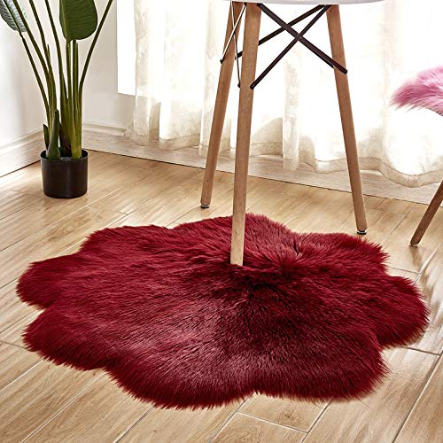 MBHHU Teppich aus Kunstfell mit roten Blumen, Bodenteppich, Flächenteppich, Kawaii-Teppich, Schlafzimmer, waschbar, for Sofa, Durchmesser 100 cm(Claret,Flower Diameter 110cm/43.2in) von MBHHU