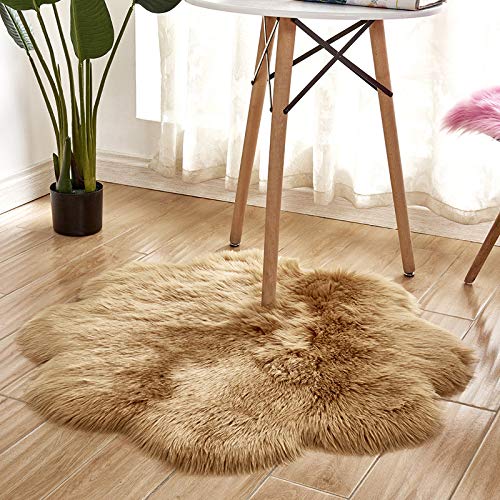 MBHHU Teppich aus Kunstfell mit roten Blumen, Bodenteppich, Flächenteppich, Kawaii-Teppich, Schlafzimmer, waschbar, for Sofa, Durchmesser 100 cm(Khaki,Flower Diameter 80cm/31.4in) von MBHHU