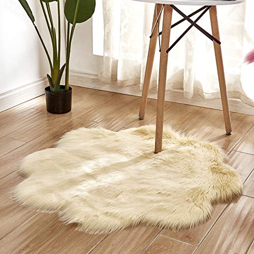 MBHHU Teppich aus Kunstfell mit roten Blumen, Bodenteppich, Flächenteppich, Kawaii-Teppich, Schlafzimmer, waschbar, for Sofa, Durchmesser 100 cm(Light Yellow,Flower Diameter 110cm/43.2in) von MBHHU