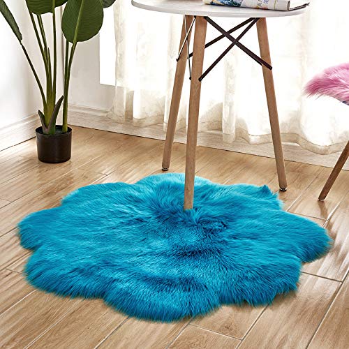 MBHHU Teppich aus Kunstfell mit roten Blumen, Bodenteppich, Flächenteppich, Kawaii-Teppich, Schlafzimmer, waschbar, for Sofa, Durchmesser 100 cm(Navy Blue,Flower Diameter 120cm/47.2in) von MBHHU