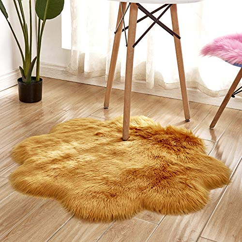 MBHHU Teppich aus Kunstfell mit roten Blumen, Bodenteppich, Flächenteppich, Kawaii-Teppich, Schlafzimmer, waschbar, for Sofa, Durchmesser 100 cm(Orange,Flower Diameter 80cm/31.4in) von MBHHU