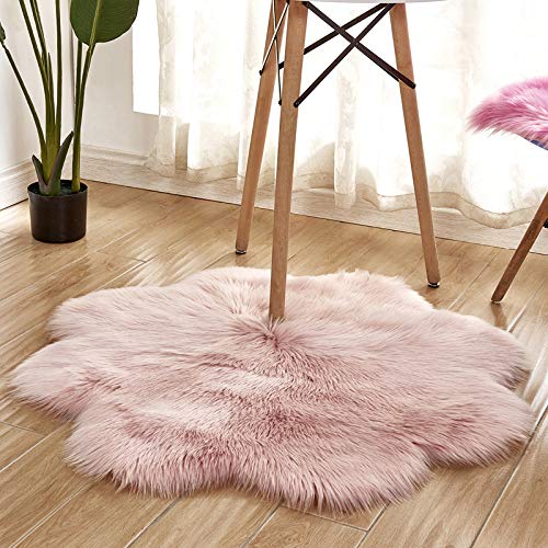 MBHHU Teppich aus Kunstfell mit roten Blumen, Bodenteppich, Flächenteppich, Kawaii-Teppich, Schlafzimmer, waschbar, for Sofa, Durchmesser 100 cm(Pink,Flower Diameter 70cm/27.5in) von MBHHU