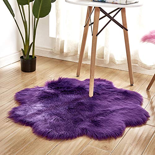 MBHHU Teppich aus Kunstfell mit roten Blumen, Bodenteppich, Flächenteppich, Kawaii-Teppich, Schlafzimmer, waschbar, for Sofa, Durchmesser 100 cm(Purple,Flower Diameter 70cm/27.5in) von MBHHU
