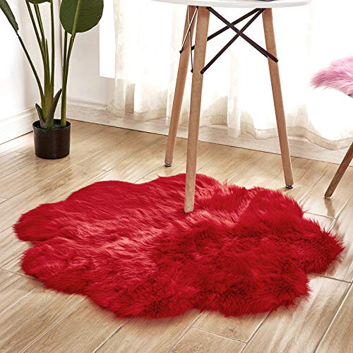 MBHHU Teppich aus Kunstfell mit roten Blumen, Bodenteppich, Flächenteppich, Kawaii-Teppich, Schlafzimmer, waschbar, for Sofa, Durchmesser 100 cm(Red,Flower Diameter 50cm/19.7) von MBHHU