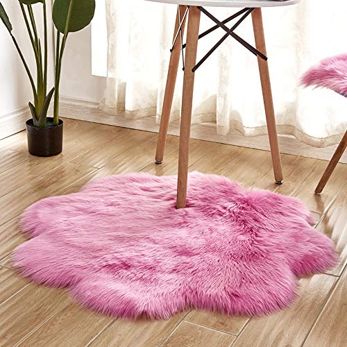 MBHHU Teppich aus Kunstfell mit roten Blumen, Bodenteppich, Flächenteppich, Kawaii-Teppich, Schlafzimmer, waschbar, for Sofa, Durchmesser 100 cm(Rose Red,Flower Diameter 110cm/43.2in) von MBHHU