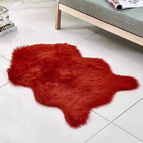 MBHHU Teppiche aus Kunstschaffell, Stuhlbezug Kunstfleece, Sitzpolster, weich, flauschig, zottelig, for Schlafzimmer, Sofa, Boden, groß, rot, 40 x 60 cm von MBHHU