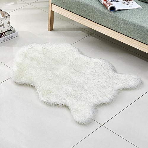 MBHHU Weicher, Flauschiger Teppich aus Kunstfell-Schaffell for Schlafzimmer, Sofabezug, Sitz, Wohnzimmer, zottelige Nachttischteppiche, graue Spitze auf Weiß, 40 x 60 cm, geformt von MBHHU