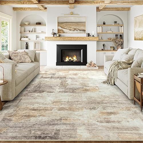 MBJKOAVC Teppich 160 x 230 cm Teppiche Wohnzimmer Schlafzimmer Arbeitszimmer Haushalt Teppich Waschbar Rutsch Unterseite Modernes abstraktes Graugelb von MBJKOAVC