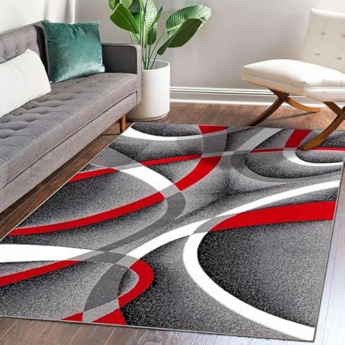 MBJKOAVC Teppich 200 x 280 cm Teppich Wohnzimmer Teppiche Schlafzimmer Waschbar Weich rutschfest Langlebig Modernes abstraktes Rotgrau von MBJKOAVC