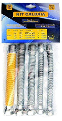 SATZ SCHLAUCH GAS WASSER EDELSTAHL AUSDEHNUNGS KÜCHE KESSEL MEGA PROMO kit tubi flessibili estensibili caldaia 1 gas 3/4"mf uni 11353 2x1/2"mf 2x3/4"mf acqua dm 174 von MB