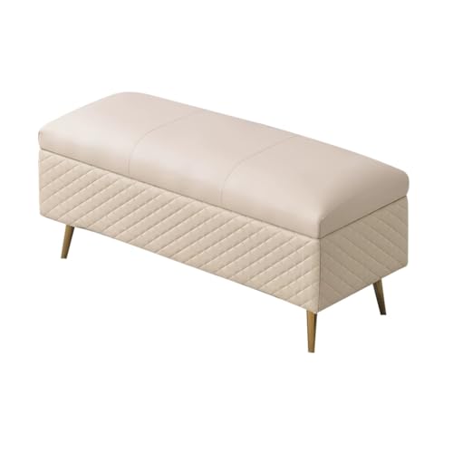 Aufbewahrungsbank for den Eingangsbereich, Leder-Ottoman-Bänke for das Bettende, Hocker am Bettende im Schlafzimmer mit Metallbeinen, multifunktionaler Fußhocker for das Schlafzimmer(Beige,100cm) von MBNKMEBU
