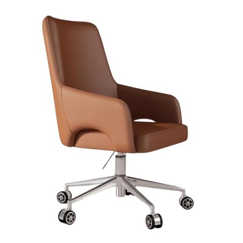 Bürostuhl aus Leder, Schreibtischstuhl mit Rollen und Armlehnen, Chefsessel aus Leder mit mittlerer Rückenlehne, Mid-Century-Stühle for das Home Office(Bruin) von MBNKMEBU