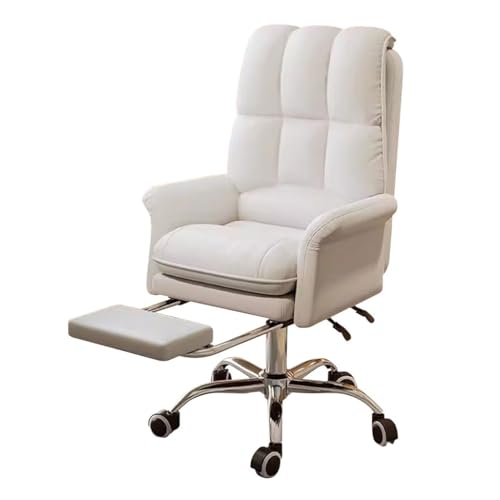 Ergonomischer Home-Office-Stuhl aus PU-Leder, Arbeitsstühle mit Rädern, rollender, drehbarer Computerstuhl mit Verstellbarer Armlehne und Lordosenstütze(Beige) von MBNKMEBU