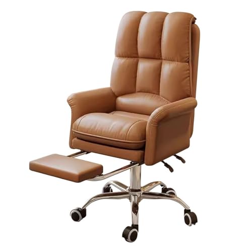 Ergonomischer Home-Office-Stuhl aus PU-Leder, Arbeitsstühle mit Rädern, rollender, drehbarer Computerstuhl mit Verstellbarer Armlehne und Lordosenstütze(Bruin) von MBNKMEBU