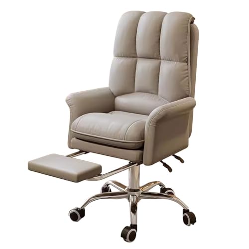 Ergonomischer Home-Office-Stuhl aus PU-Leder, Arbeitsstühle mit Rädern, rollender, drehbarer Computerstuhl mit Verstellbarer Armlehne und Lordosenstütze(Grey) von MBNKMEBU
