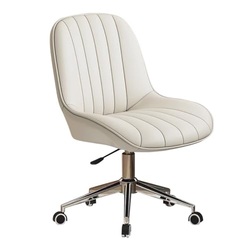 Höhenverstellbarer Kleiner Schreibtischstuhl, Home-Office-Stühle ohne Armlehnen mit Rädern, Computerstuhl mit 360-Grad-Drehung und mittlerer Rückenlehne aus PU-Leder(Beige) von MBNKMEBU