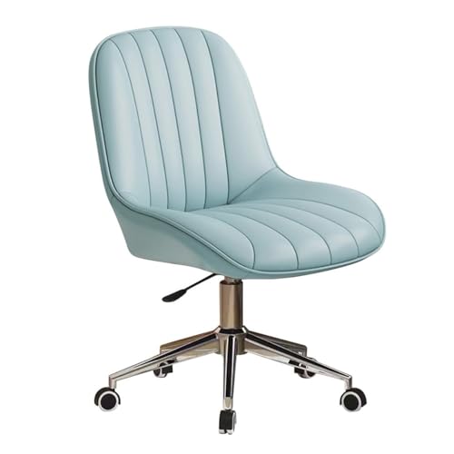 Höhenverstellbarer Kleiner Schreibtischstuhl, Home-Office-Stühle ohne Armlehnen mit Rädern, Computerstuhl mit 360-Grad-Drehung und mittlerer Rückenlehne aus PU-Leder(Blauw) von MBNKMEBU