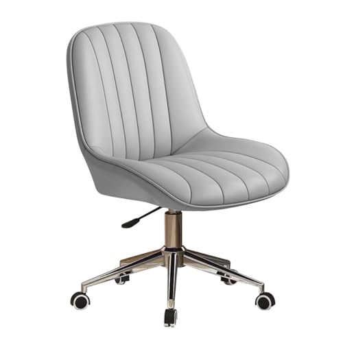 Höhenverstellbarer Kleiner Schreibtischstuhl, Home-Office-Stühle ohne Armlehnen mit Rädern, Computerstuhl mit 360-Grad-Drehung und mittlerer Rückenlehne aus PU-Leder(Light Gray) von MBNKMEBU