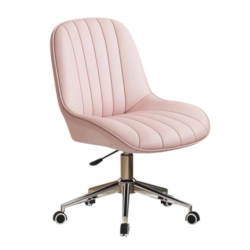 Höhenverstellbarer Kleiner Schreibtischstuhl, Home-Office-Stühle ohne Armlehnen mit Rädern, Computerstuhl mit 360-Grad-Drehung und mittlerer Rückenlehne aus PU-Leder(Roze) von MBNKMEBU