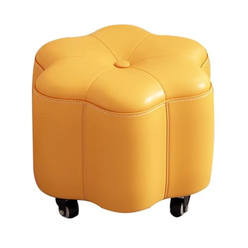 Kleiner Fußhocker Ottomane, Fußstütze aus Leder mit Rädern, Fußhocker und Ottomanen for Wohnzimmer und Eingangsbereich(Yellow) von MBNKMEBU