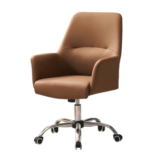 MBNKMEBU Bürostuhl, Verstellbarer Schreibtischstuhl, mittelhohe Rückenlehne, bequemer Lederstuhl mit ergonomischer Rückenlehne, Heimcomputerstuhl mit Armlehne und Schwenkrädern(Bruin) von MBNKMEBU
