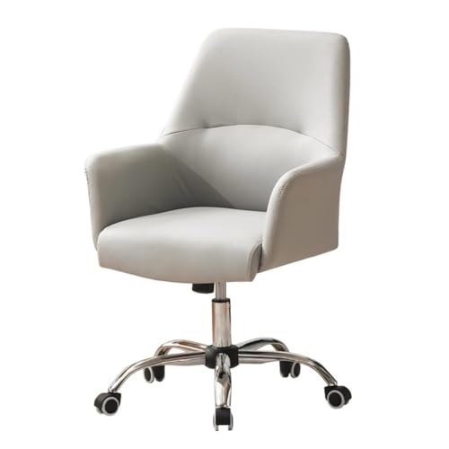 MBNKMEBU Bürostuhl, Verstellbarer Schreibtischstuhl, mittelhohe Rückenlehne, bequemer Lederstuhl mit ergonomischer Rückenlehne, Heimcomputerstuhl mit Armlehne und Schwenkrädern(Light Gray) von MBNKMEBU