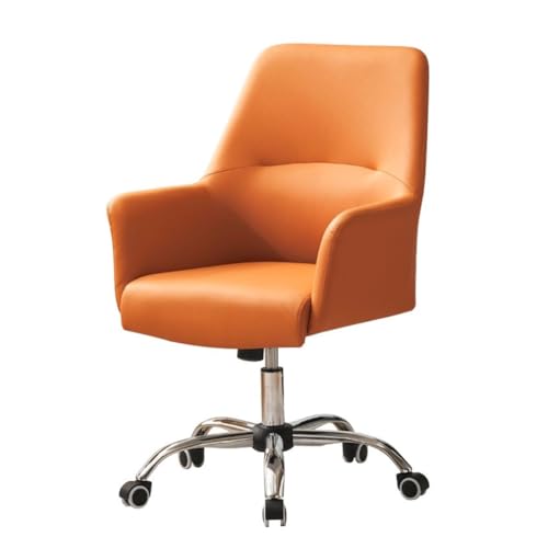 MBNKMEBU Bürostuhl, Verstellbarer Schreibtischstuhl, mittelhohe Rückenlehne, bequemer Lederstuhl mit ergonomischer Rückenlehne, Heimcomputerstuhl mit Armlehne und Schwenkrädern(Orange) von MBNKMEBU