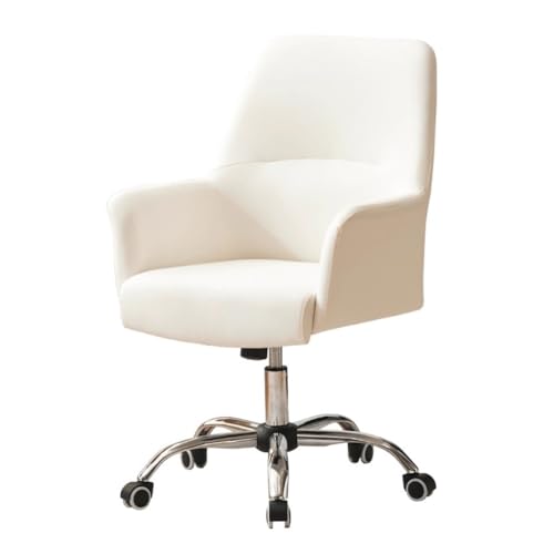 MBNKMEBU Bürostuhl, Verstellbarer Schreibtischstuhl, mittelhohe Rückenlehne, bequemer Lederstuhl mit ergonomischer Rückenlehne, Heimcomputerstuhl mit Armlehne und Schwenkrädern(White) von MBNKMEBU